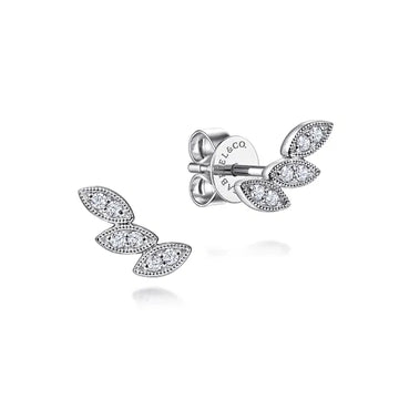 GABRIEL & CO- Floral - 14K White Gold Diamond Leaf Shape Stud Earrings D.09TW
